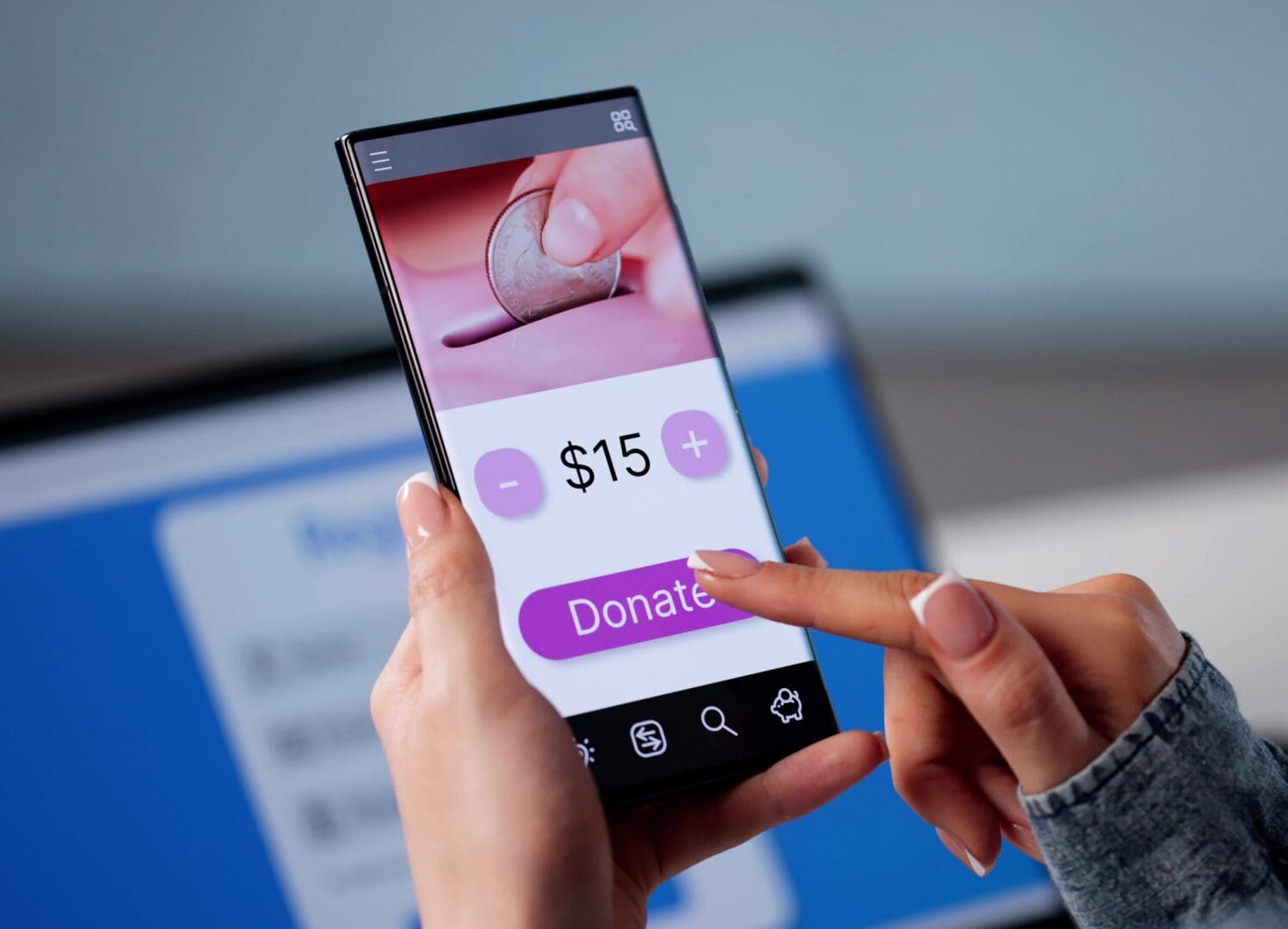 Person using donation app on smartphone
